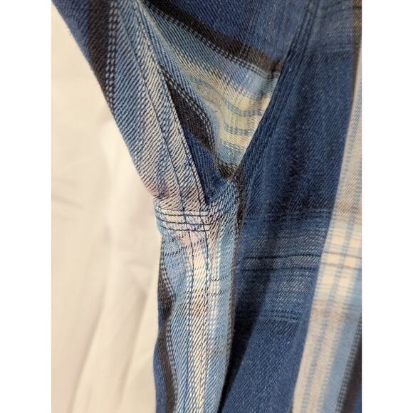 Lee Blue/Ivory Plaid Cotton Button Up Long Sleeve 1 Pocket Vintage Size Large - Picture 8 of 12